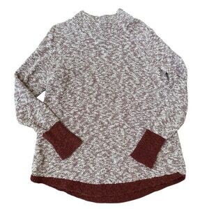 L.L. Bean Signature Cotton/Linen Ragg Sweater marled pink/white mock neck Size L